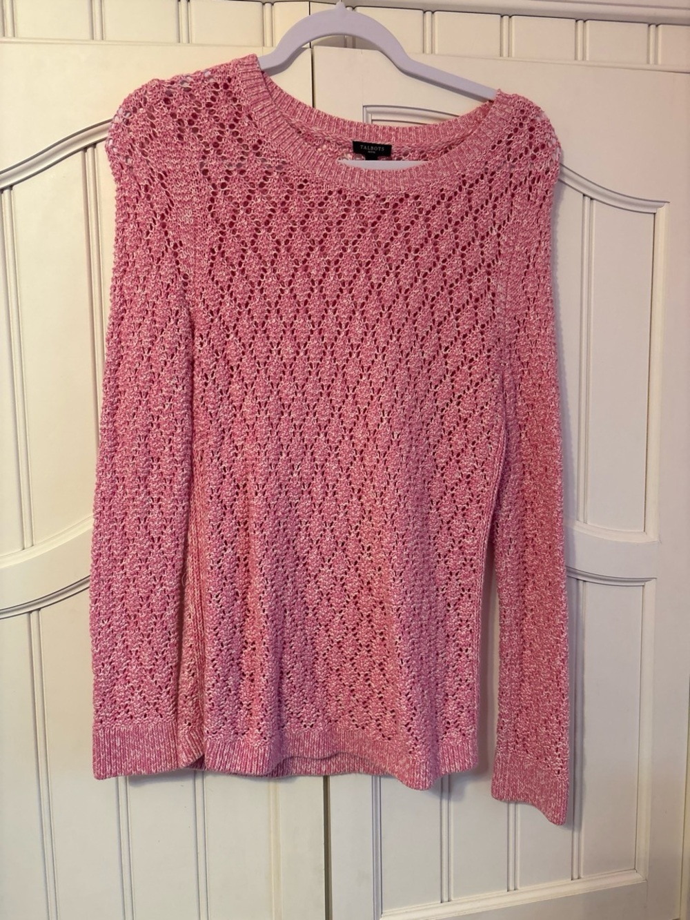 Talbots Pink Openwork Crewneck Sweater